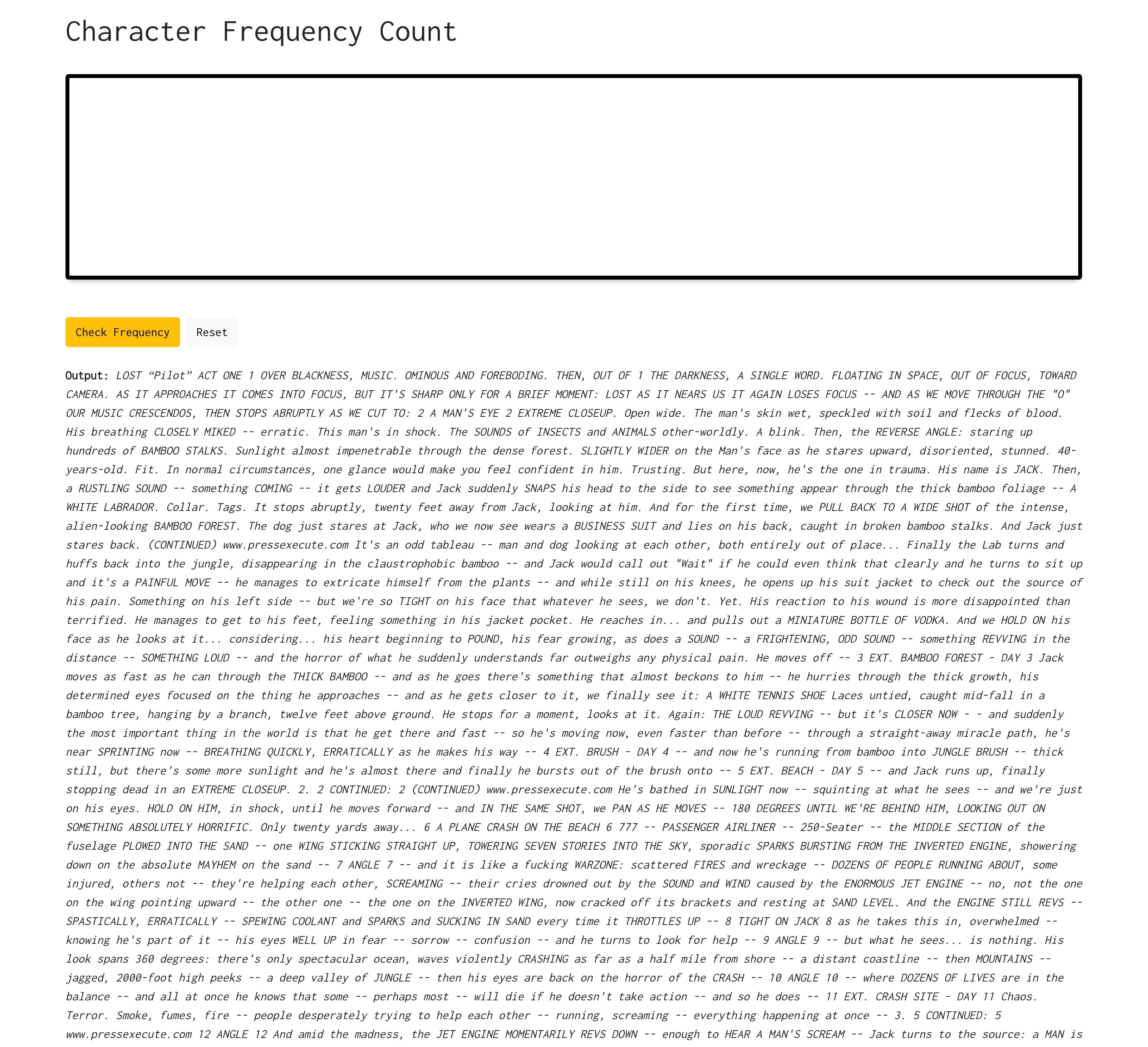 character frequency application